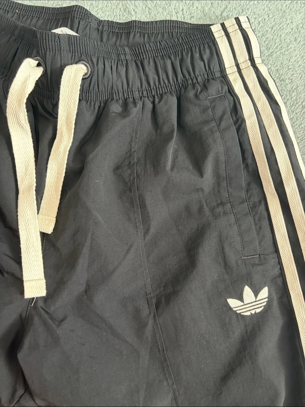 adidas Black Track Pants with White Triple Stripes women size xs